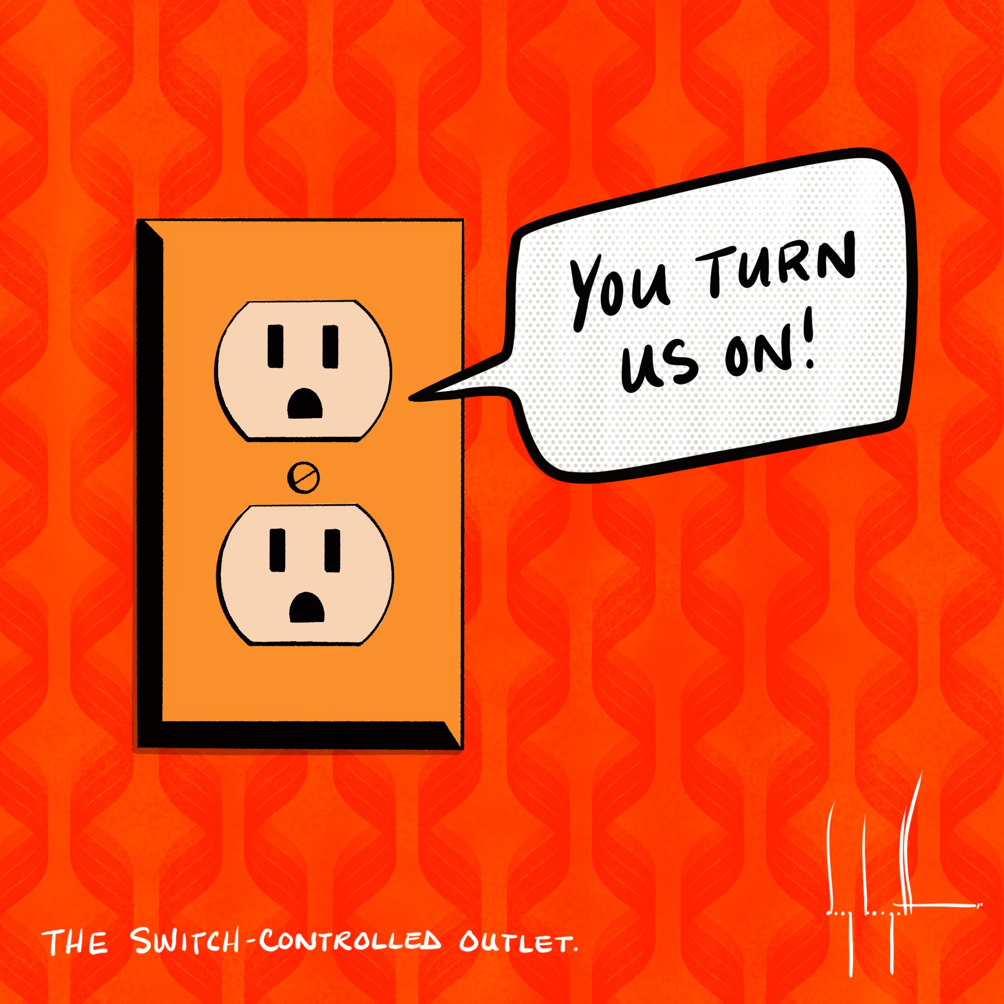 illustration by Doug Burgett titled "The outlet says, You Turn Us On!"