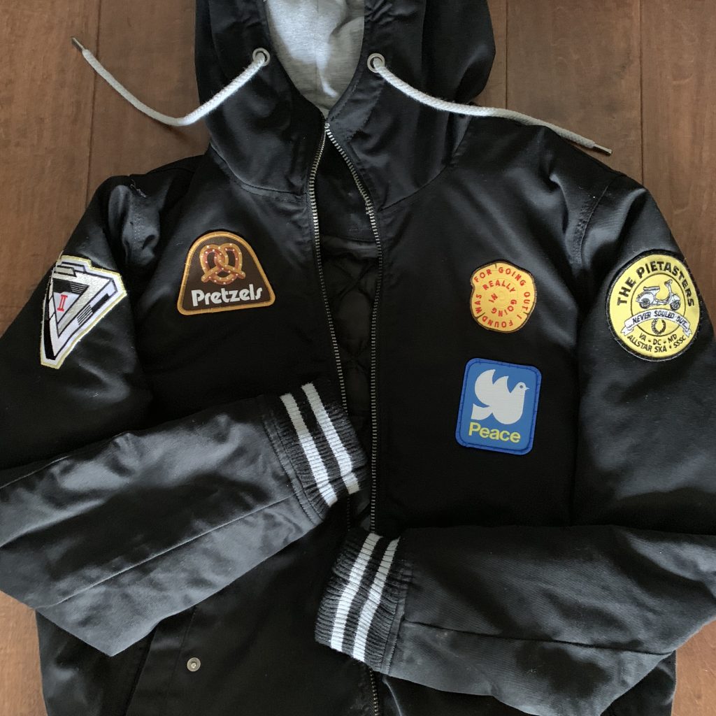 Draplin's Peace and Pretzels patches on my patch jacket